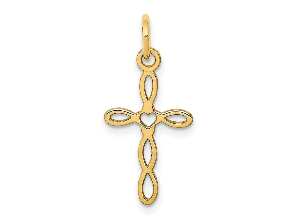 FJC Finejewelers 14 kt Yellow Gold Loop with Center Heart Cross Charm 23 x 11 mm