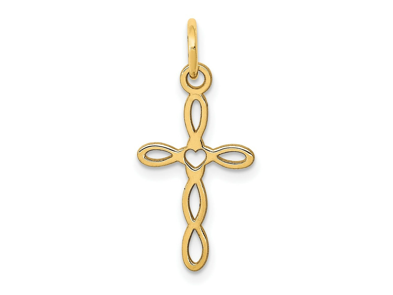FJC Finejewelers 14 kt Yellow Gold Loop with Center Heart Cross Charm 23 x 11 mm