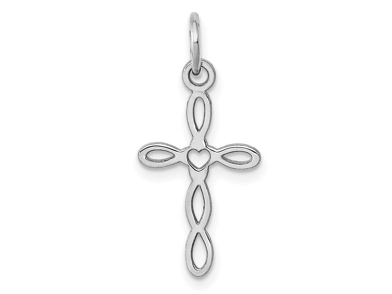 FJC Finejewelers 14 kt White Gold Loop with Center Heart Cross Charm 23 mm x 11 mm