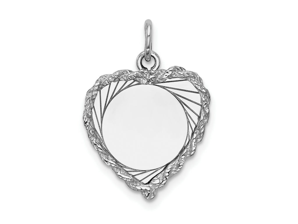 FJC Finejewelers 14 kt White Gold Etched Design .013 Gauge Engravable Heart Charm 24 x 16 mm