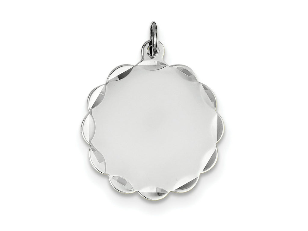 FJC Finejewelers 14 kt White Gold Bright Cut  .011 Gauge Engraveable Scalloped Disc Charm 29 mm x 24 mm