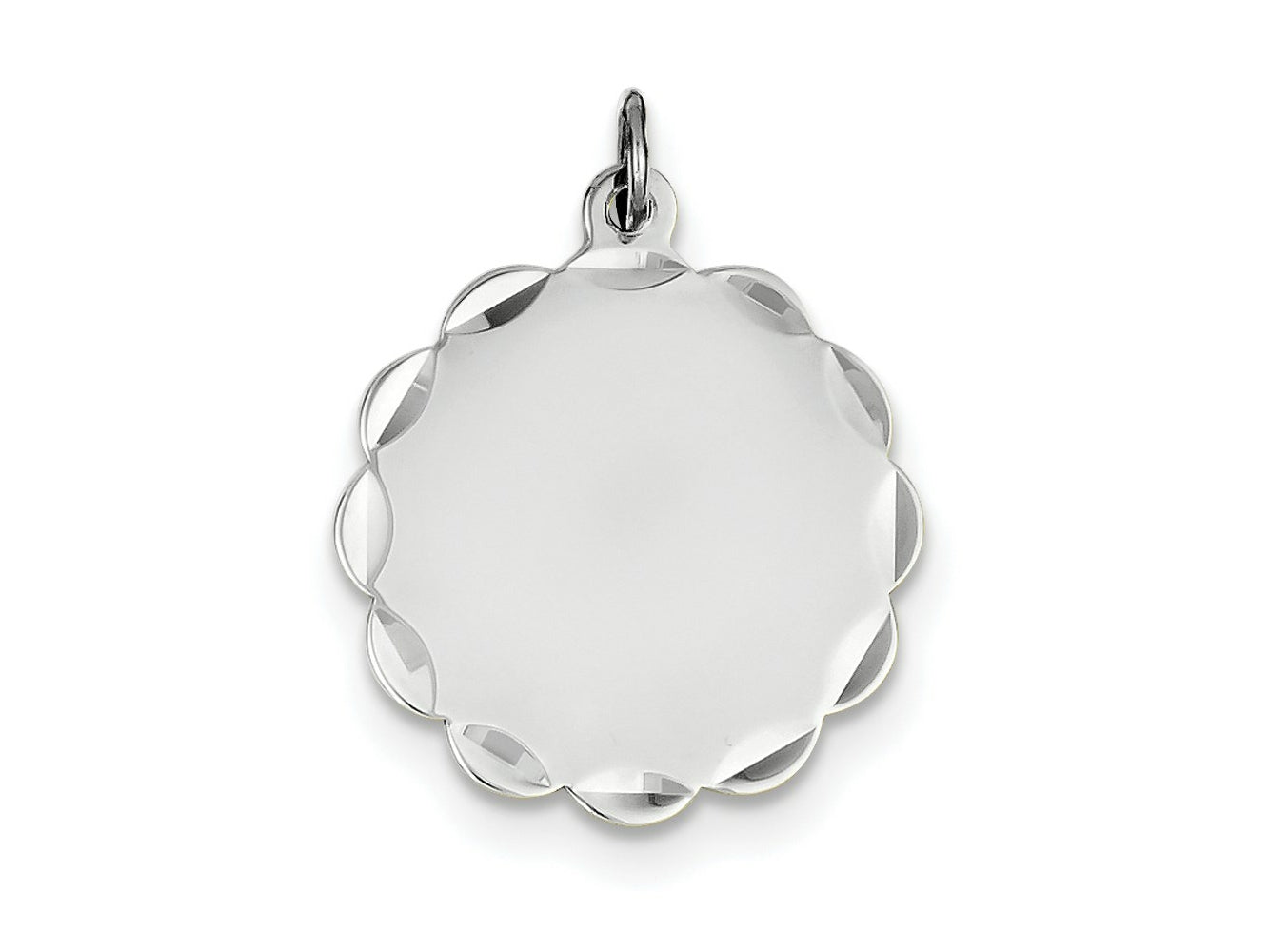 FJC Finejewelers 14 kt White Gold Bright Cut  .011 Gauge Engraveable Scalloped Disc Charm 29 mm x 24 mm