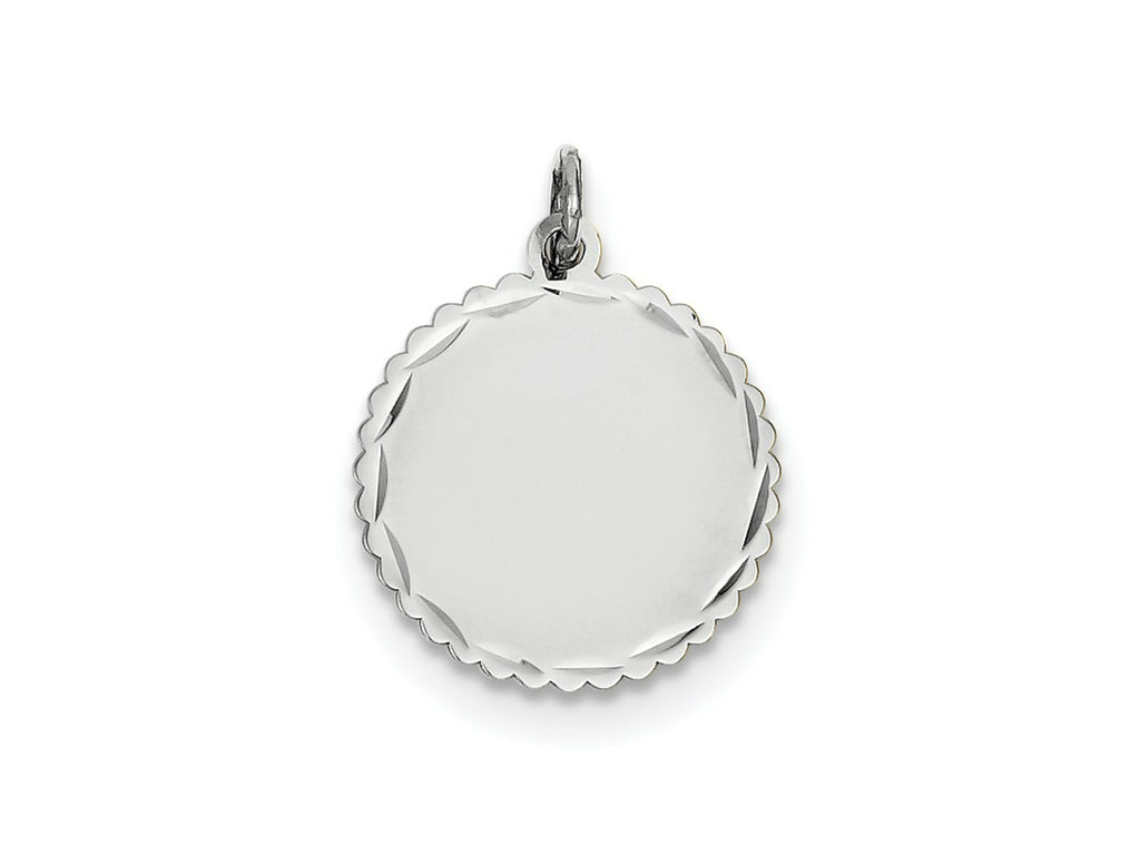 FJC Finejewelers 14 kt White Gold Bright Cut  .011 Gauge Engraveable Scalloped Disc Charm 23 mm x 18 mm