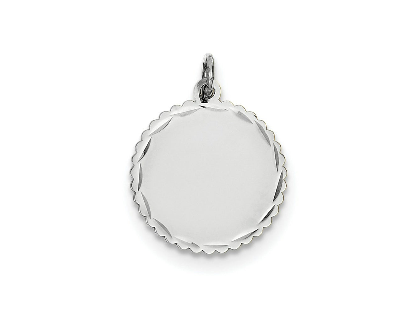 FJC Finejewelers 14 kt White Gold Bright Cut  .011 Gauge Engraveable Scalloped Disc Charm 23 mm x 18 mm