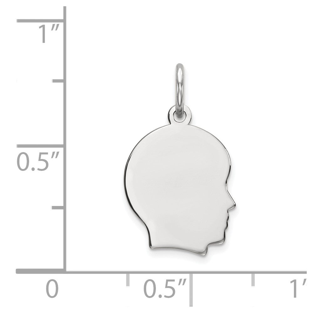 FJC Finejewelers 14 kt White Gold Personalized White Plain Small.009 Depth Facing Right Engravable Boy Charm 18 x 10 mm