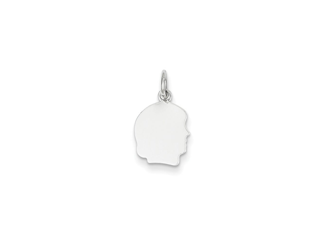 FJC Finejewelers 14 kt White Gold Personalized White Plain Small.011 Depth Facing Right Engravable Girl Charm 18 x 10 mm