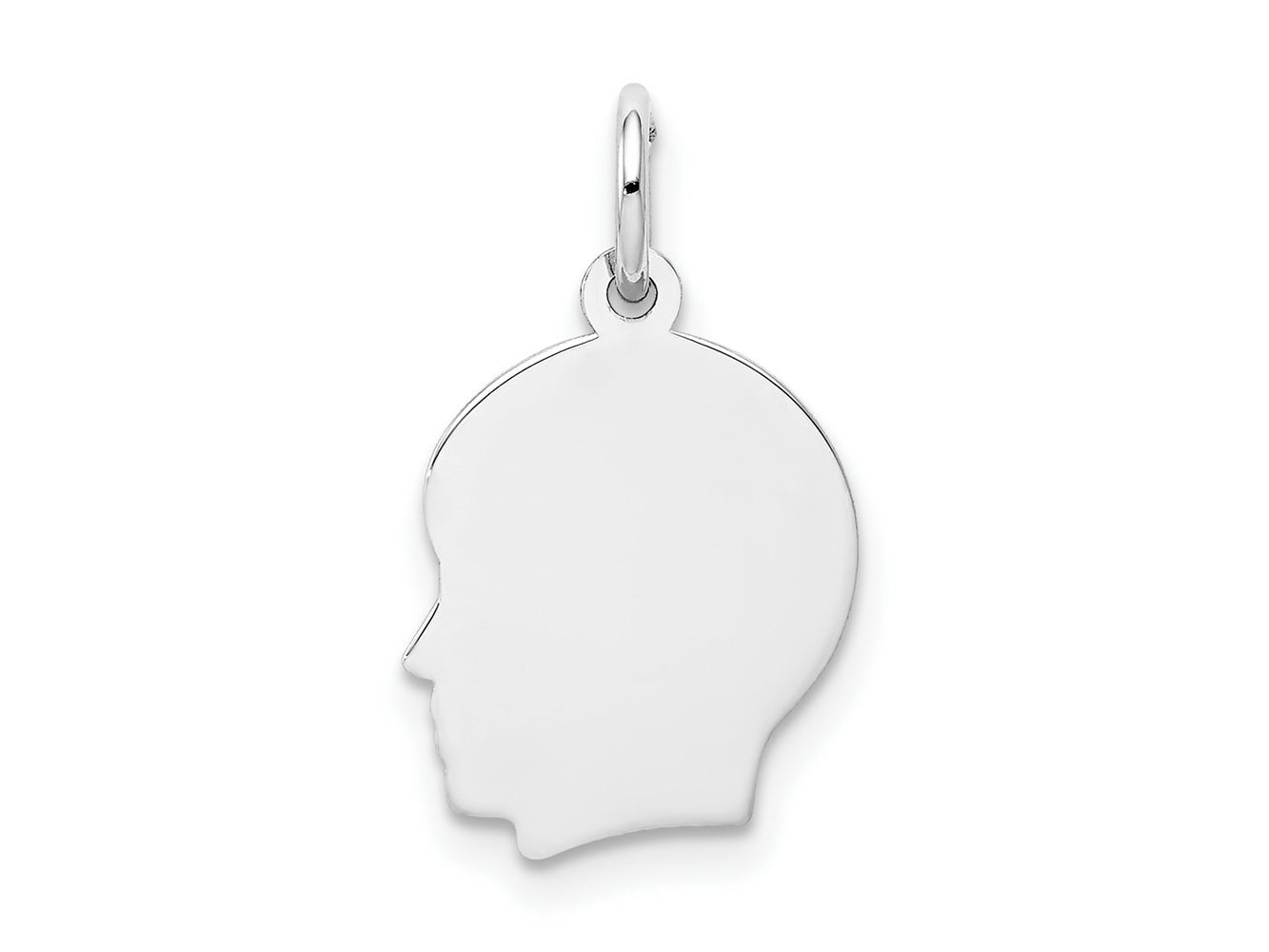 FJC Finejewelers 14 kt White Gold Personalized White Plain Small.018 Depth Facing Left Engravable Boy Charm 18 x 10 mm