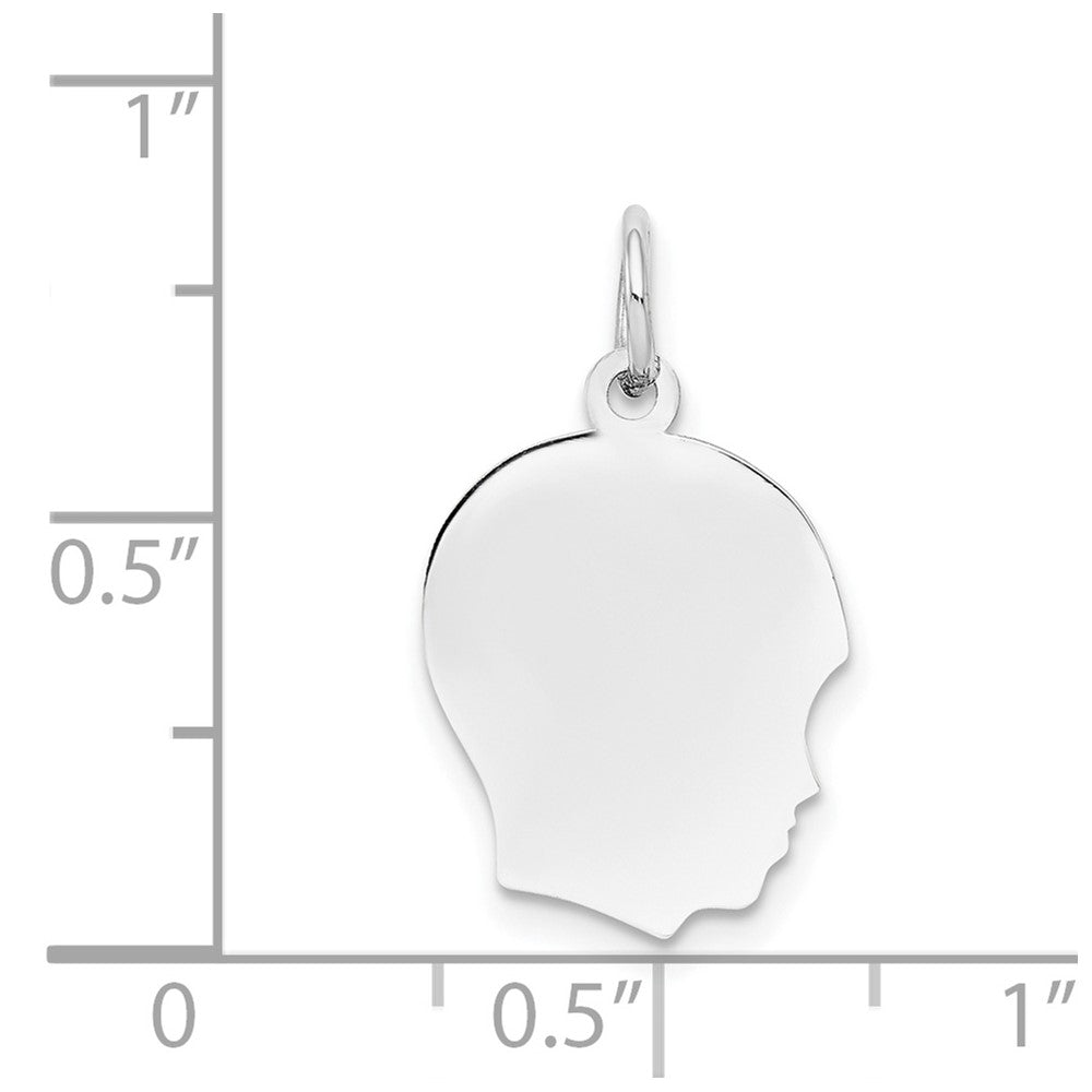 FJC Finejewelers 14 kt White Gold Personalized White Plain Medium.018 Depth Facing Right Engravable Boy Charm 22 x 13 mm