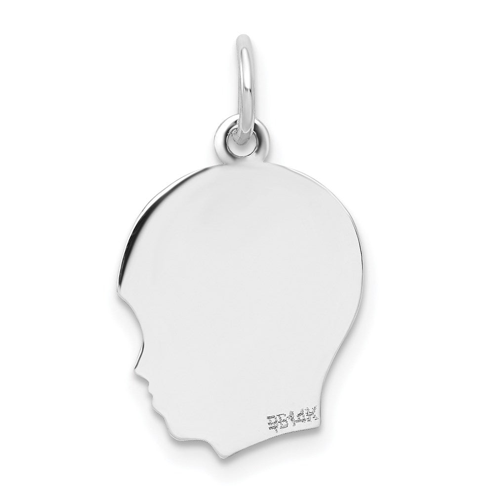 FJC Finejewelers 14 kt White Gold Personalized White Plain Medium.018 Depth Facing Right Engravable Boy Charm 22 x 13 mm