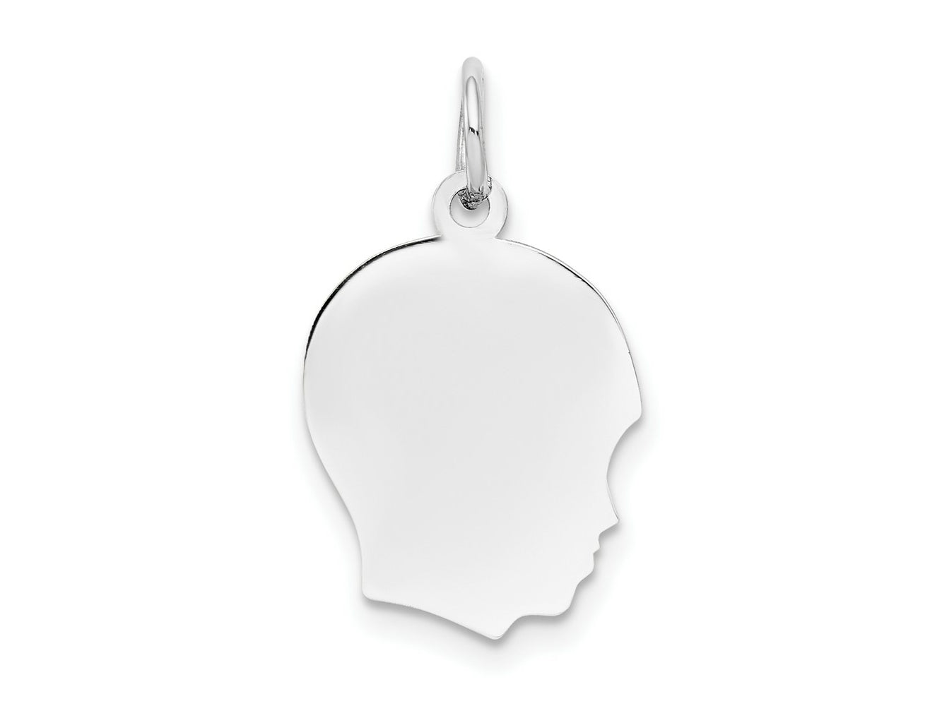 FJC Finejewelers 14 kt White Gold Personalized White Plain Medium.018 Depth Facing Right Engravable Boy Charm 22 x 13 mm