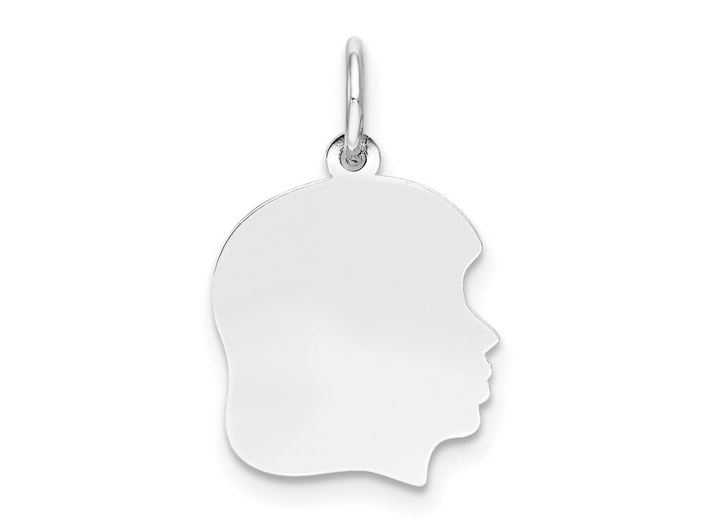 FJC Finejewelers 14 kt White Gold Personalized White Plain Medium.018 Depth Facing Right Engravable Girl Charm 22 x 13 m