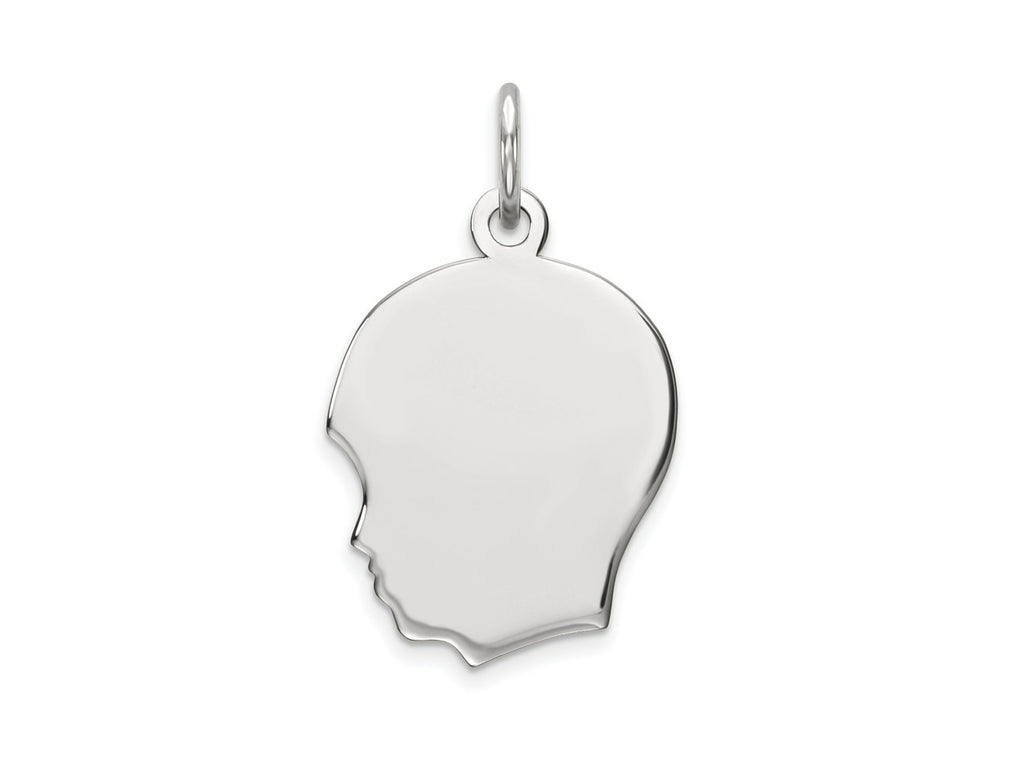 FJC Finejewelers 14 kt White Gold Personalized White Plain Medium.013 Depth Facing Left Engravable Boy Charm 22 x 13 mm