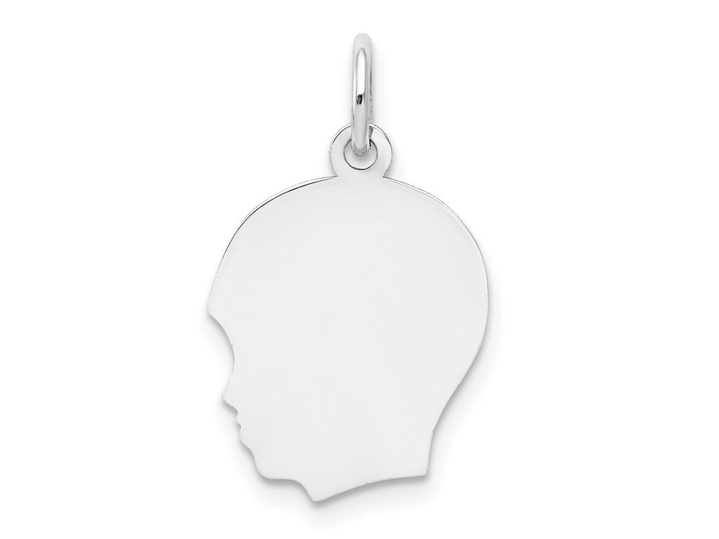 FJC Finejewelers 14 kt White Gold Personalized White Plain Medium.018 Depth Facing Left Engravable Boy Charm 22 x 13 mm