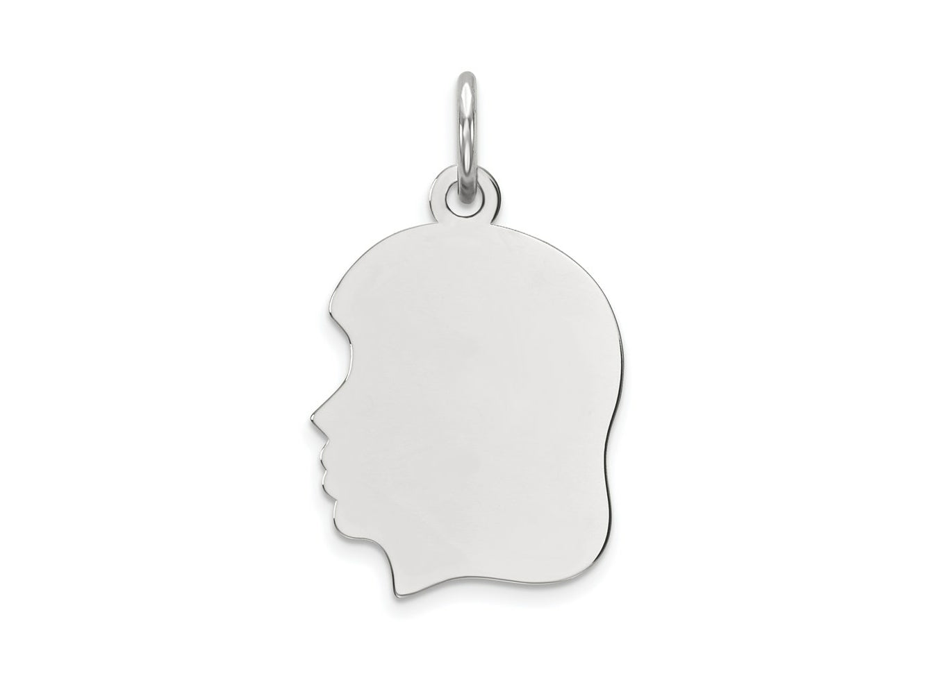 FJC Finejewelers 14 kt White Gold Personalized White Plain Medium.009 Depth Facing Left Engravable Girl Charm 22 x 13 mm