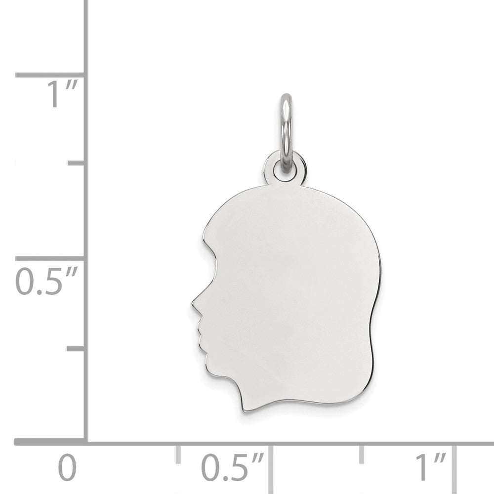 FJC Finejewelers 14 kt White Gold Personalized White Plain Medium.013 Depth Facing Left Engravable Girl Charm 22 x 13 mm
