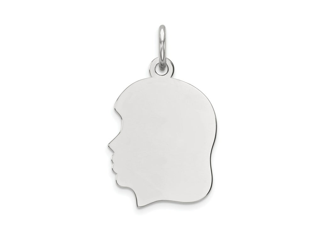 FJC Finejewelers 14 kt White Gold Personalized White Plain Medium.027 Depth Facing Left Engravable Girl Charm 22 x 13 mm