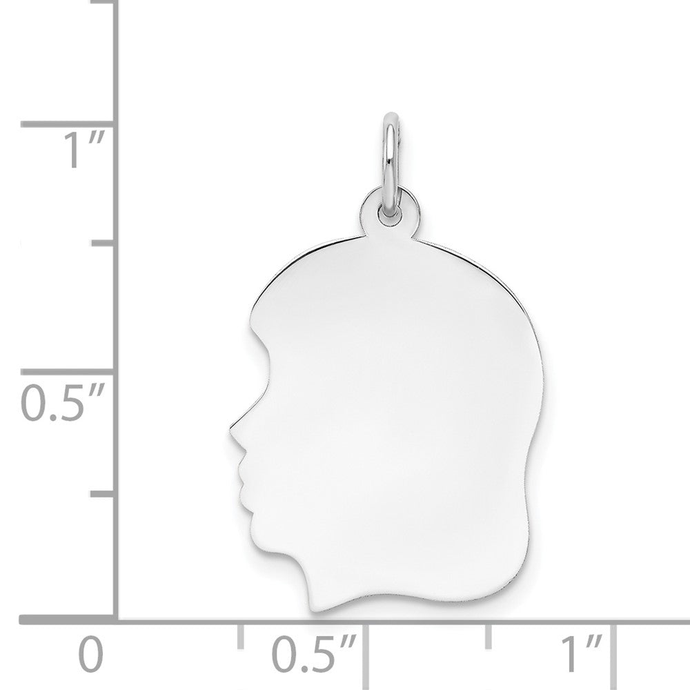 FJC Finejewelers 14 kt White Gold Personalized White Plain Medium.018 Depth Facing Left Engravable Girl Charm 27 x 17 mm