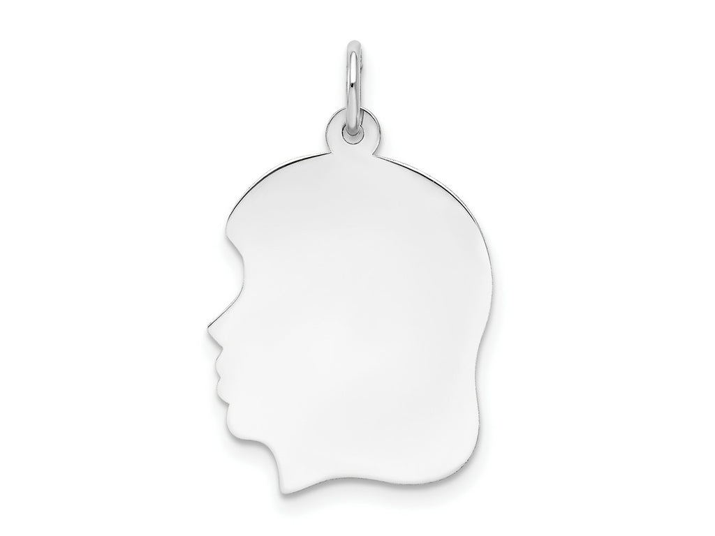 FJC Finejewelers 14 kt White Gold Personalized White Plain Medium.018 Depth Facing Left Engravable Girl Charm 27 x 17 mm