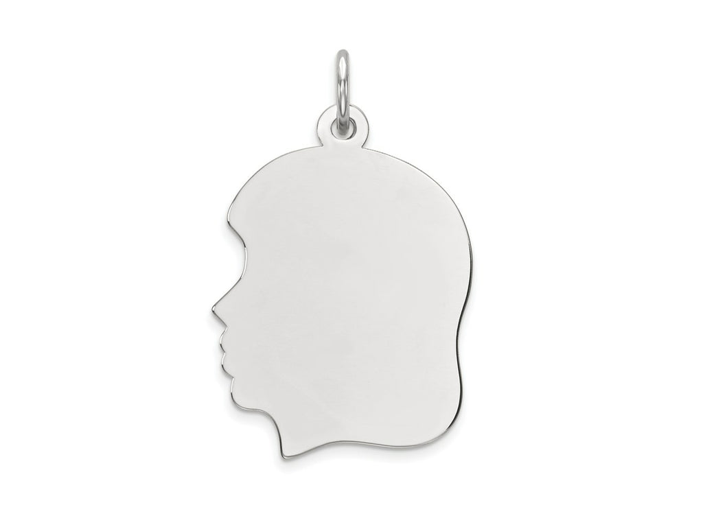 FJC Finejewelers 14 kt White Gold Personalized White Plain Medium.027 Depth Facing Left Engravable Girl Charm 27 x 17 mm
