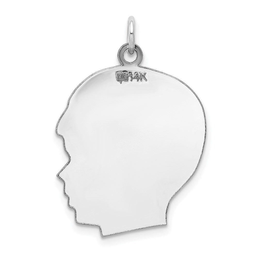 FJC Finejewelers 14 kt White Gold Personalized White Plain Large.018 Depth Facing Right Engravable Boy Charm 30 x 20 mm