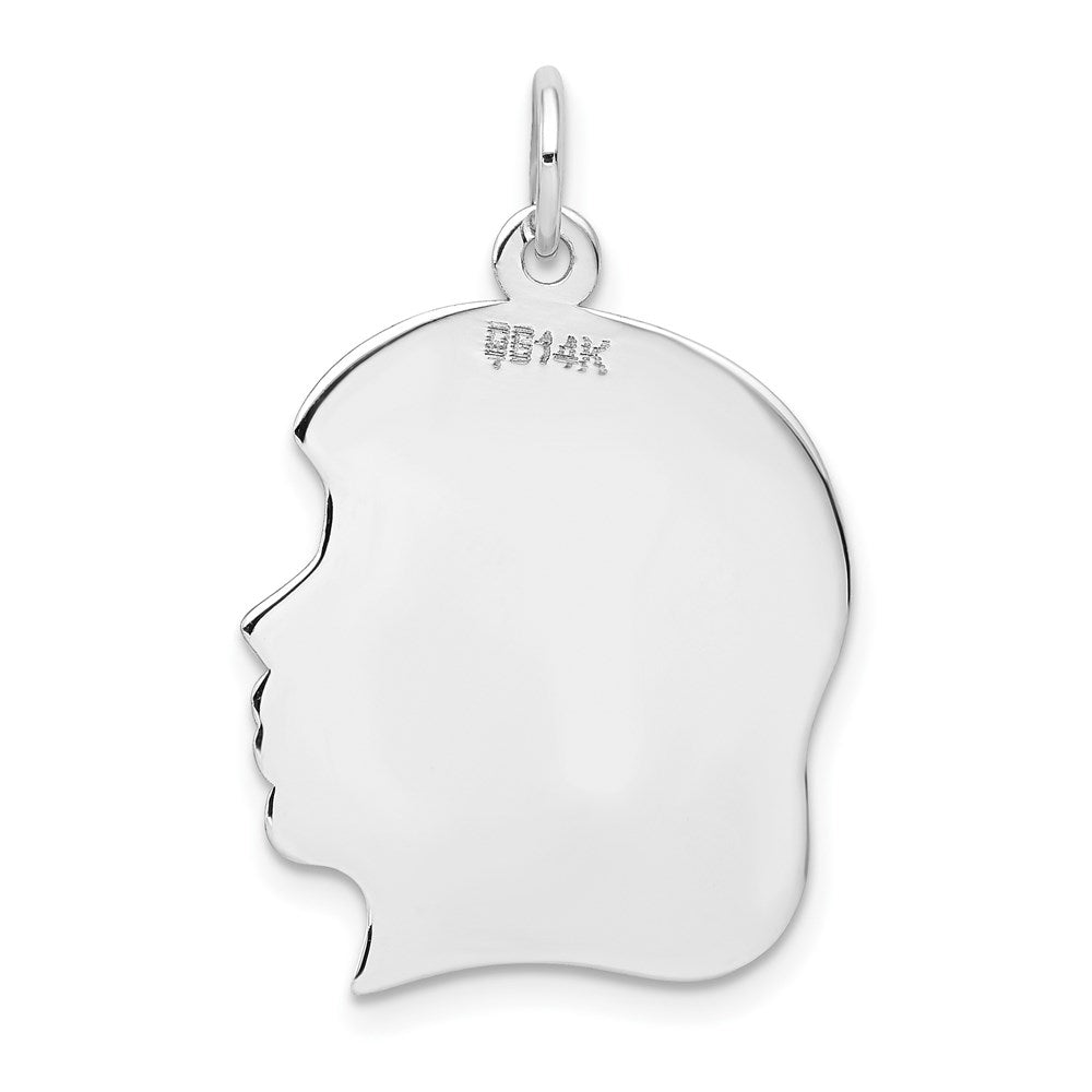 FJC Finejewelers 14 kt White Gold Personalized White Plain Large.018 Depth Facing Right Engravable Girl Charm 30 x 20 mm