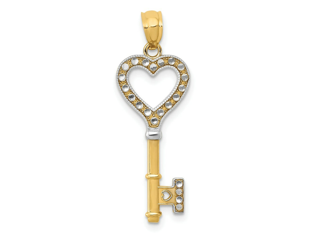 FJC Finejewelers 14 kt Yellow Gold with White Rhodium Polished Heart Key Charm 30 x 10 mm