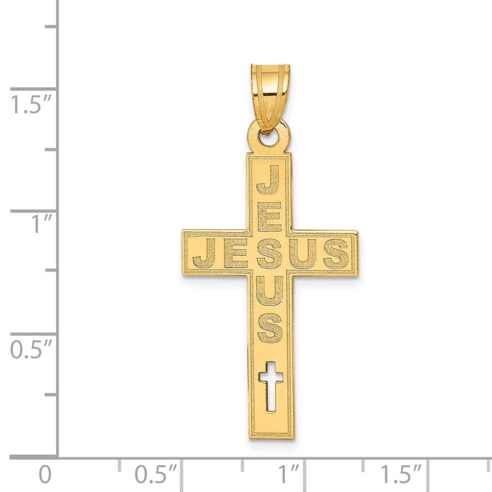 FJC Finejewelers 14 kt Yellow Gold Laser Cut JESUS Cross Charm 39 x 18 mm