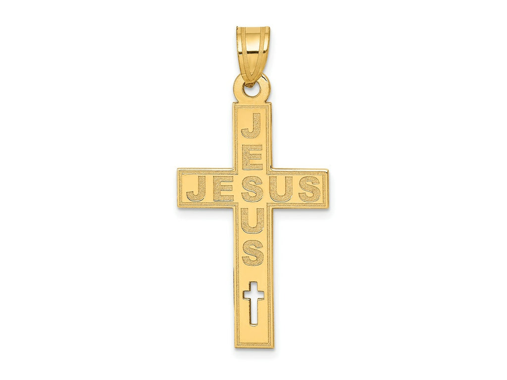 FJC Finejewelers 14 kt Yellow Gold Laser Cut JESUS Cross Charm 39 x 18 mm