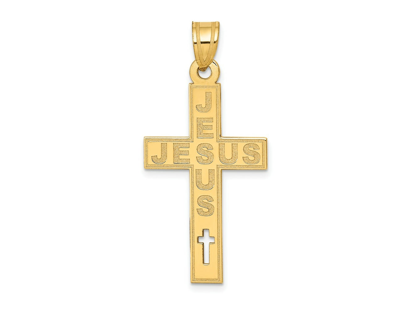 FJC Finejewelers 14 kt Yellow Gold Laser Cut JESUS Cross Charm 39 x 18 mm
