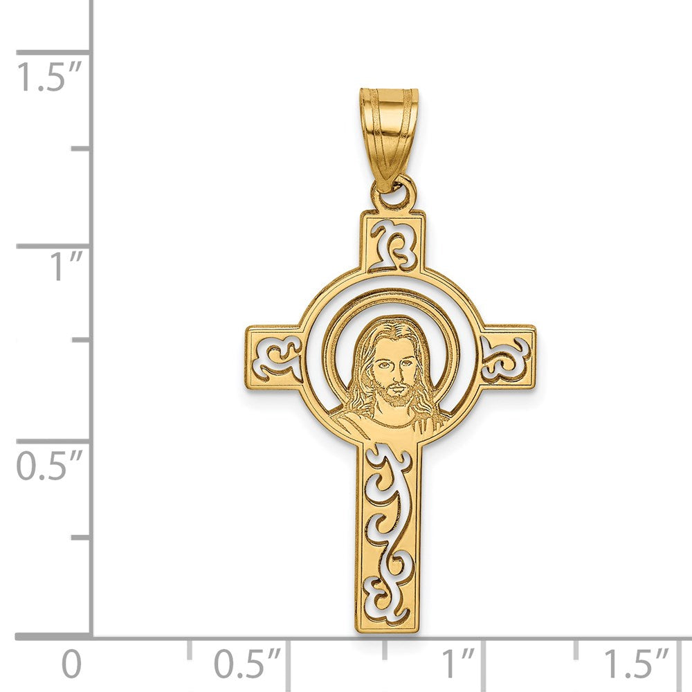 FJC Finejewelers 14 kt Yellow Gold Laser Cut Jesus Face Cross Charm