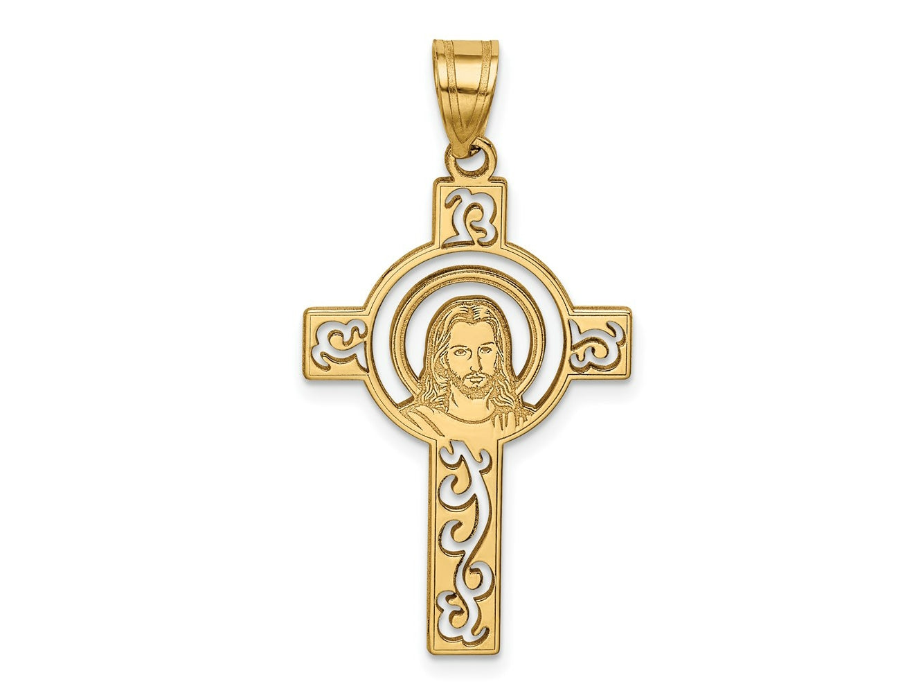 FJC Finejewelers 14 kt Yellow Gold Laser Cut Jesus Face Cross Charm