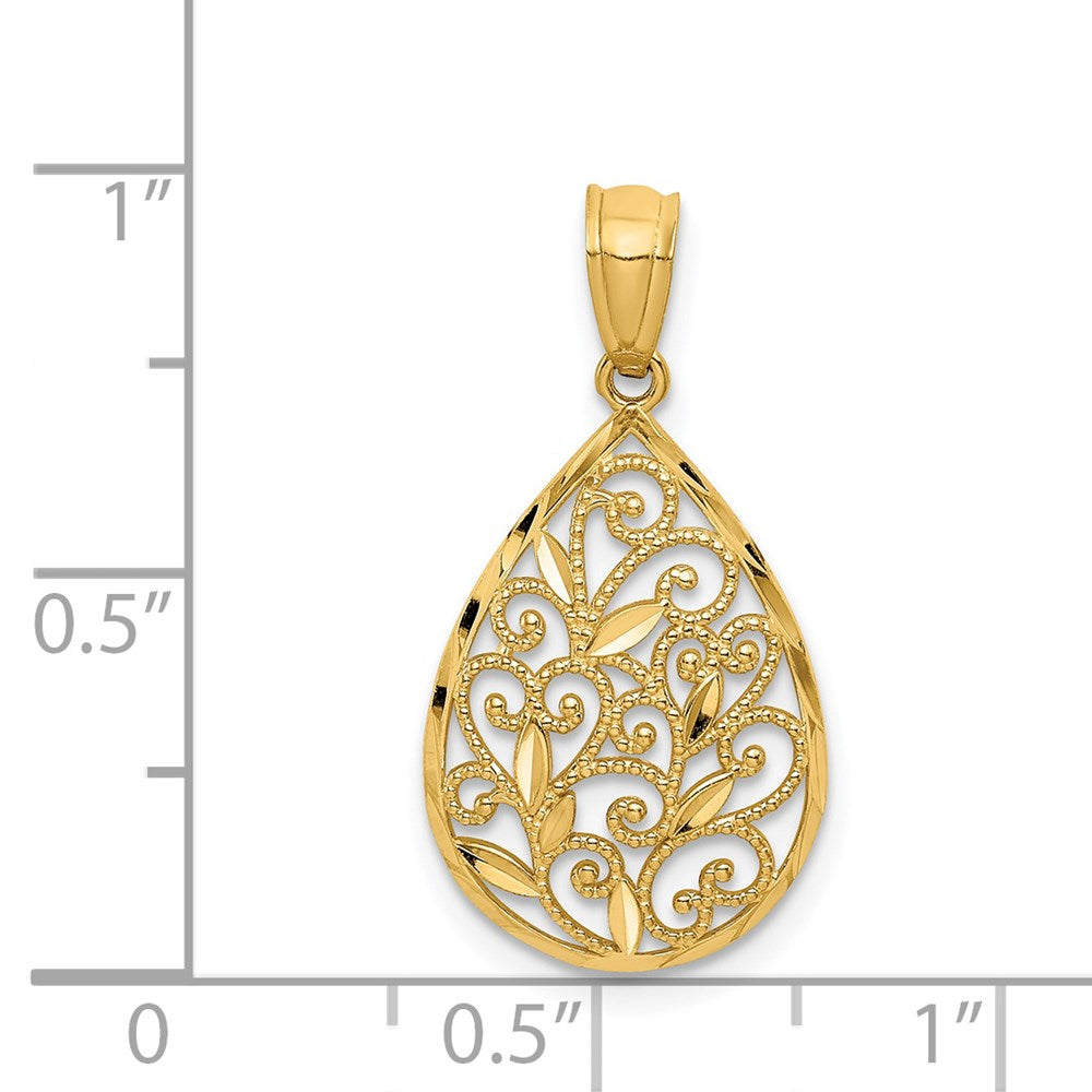 FJC Finejewelers 14 kt Yellow Gold Fancy Polished and Textured Small Filigree Teardrop Charm