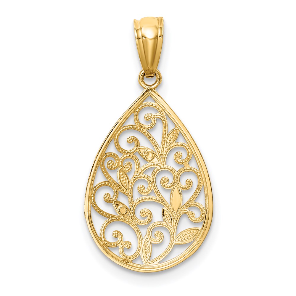 FJC Finejewelers 14 kt Yellow Gold Fancy Polished and Textured Small Filigree Teardrop Charm