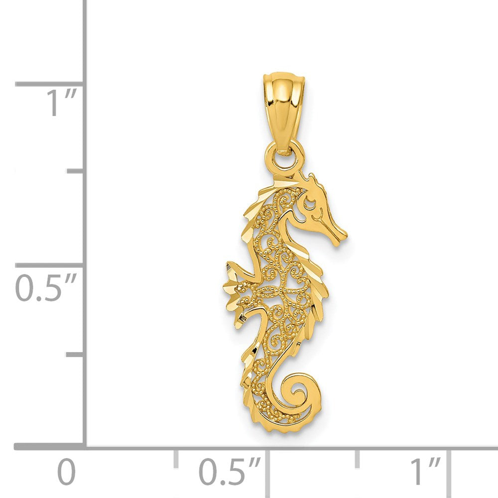 FJC Finejewelers 14 kt Yellow Gold Polished Filigree Seahorse Charm 25 mm x 9 mm