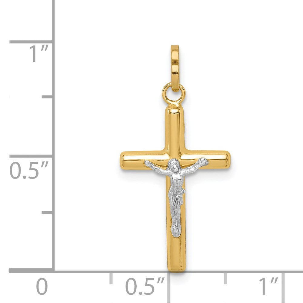 FJC Finejewelers 14 kt Yellow Gold with White Rhodium Polished Hollow Crucifix Charm 25 x 12 mm