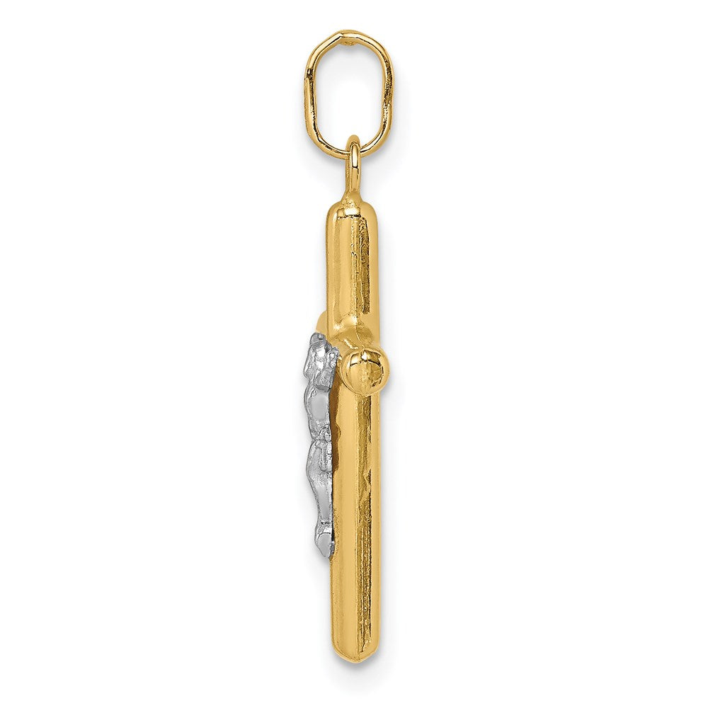 FJC Finejewelers 14 kt Yellow Gold with White Rhodium Polished Hollow Crucifix Charm 25 x 12 mm
