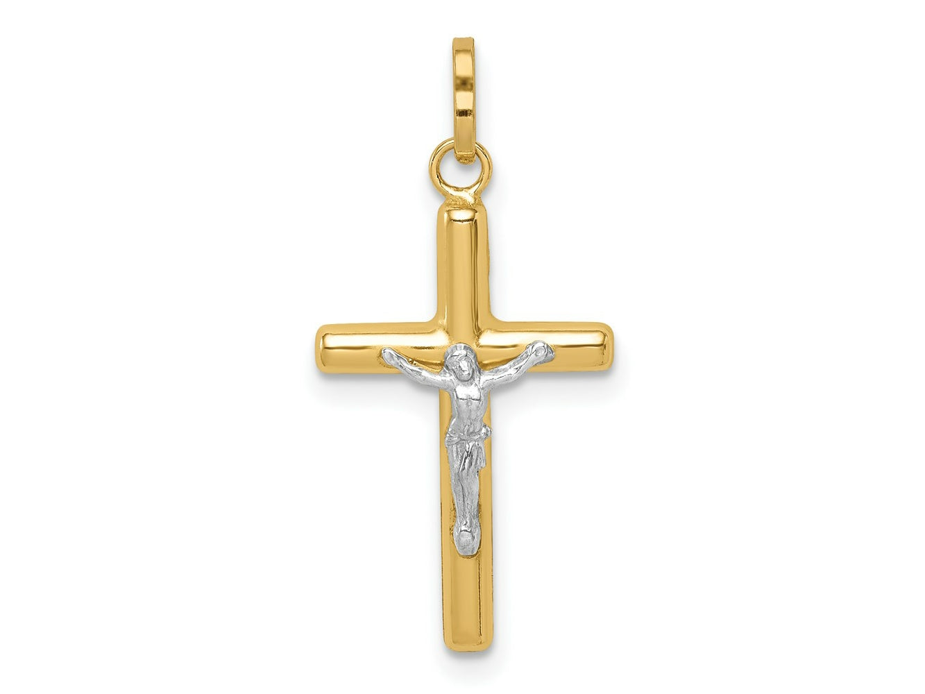 FJC Finejewelers 14 kt Yellow Gold with White Rhodium Polished Hollow Crucifix Charm 25 x 12 mm