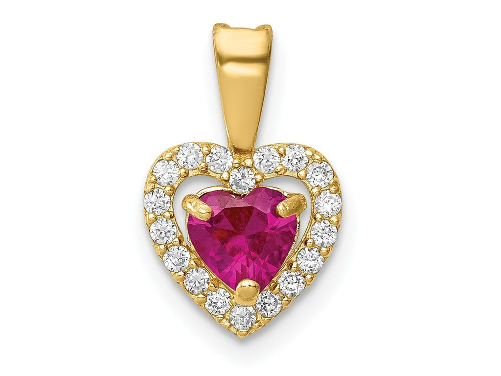 FJC Finejewelers 14 kt Yellow Gold Polished Red and Clear CZ Heart Charm 14 x 9 mm