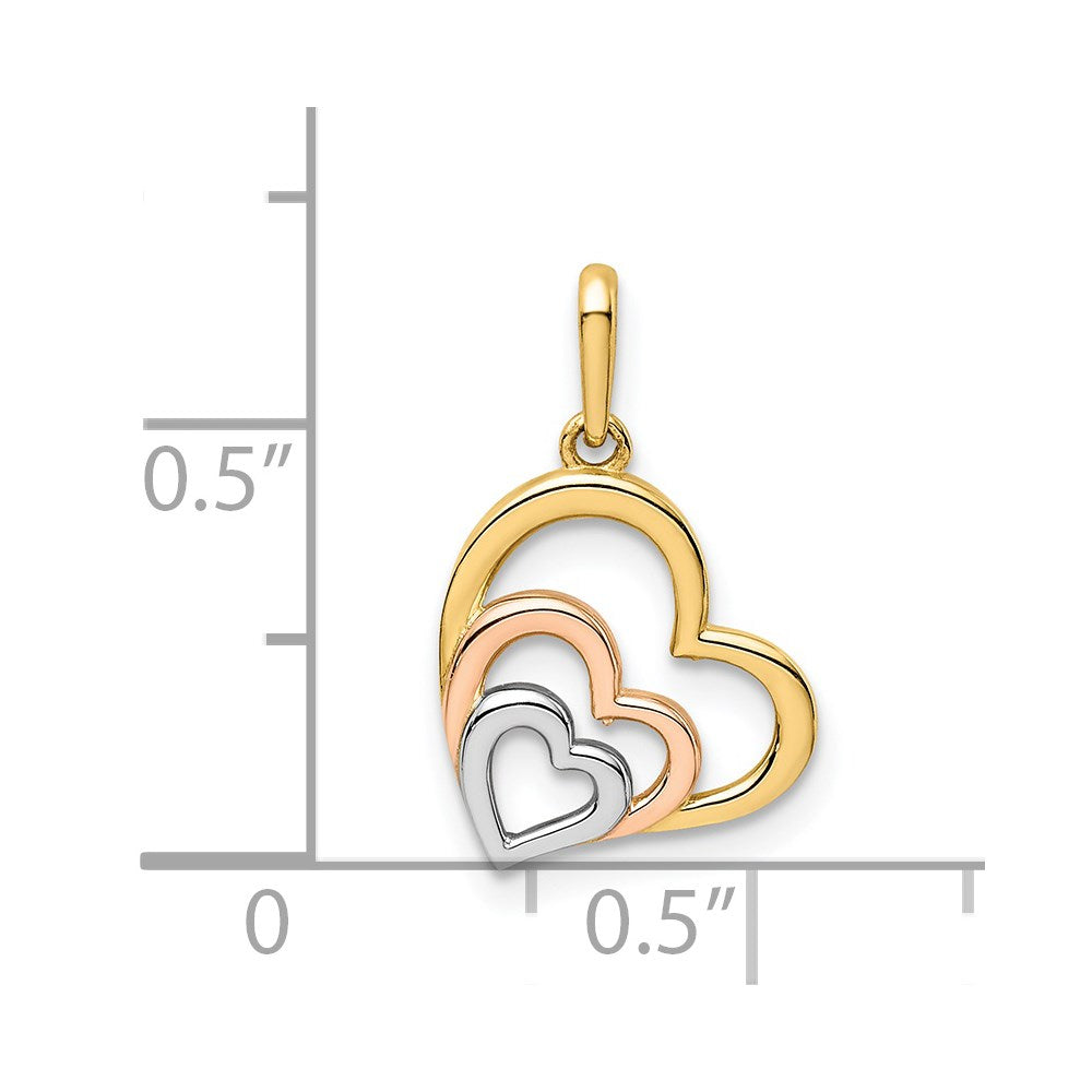 FJC Finejewelers 14 kt Yellow Gold with Rose and White Rhodium Polished 3 Hearts Charm 10 mm