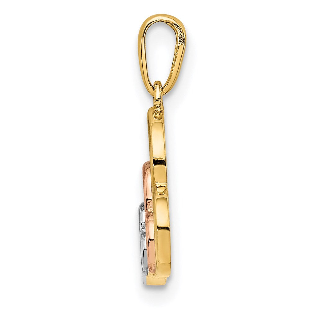 FJC Finejewelers 14 kt Yellow Gold with Rose and White Rhodium Polished 3 Hearts Charm 10 mm