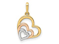 FJC Finejewelers 14 kt Yellow Gold with Rose and White Rhodium Polished 3 Hearts Charm 10 mm