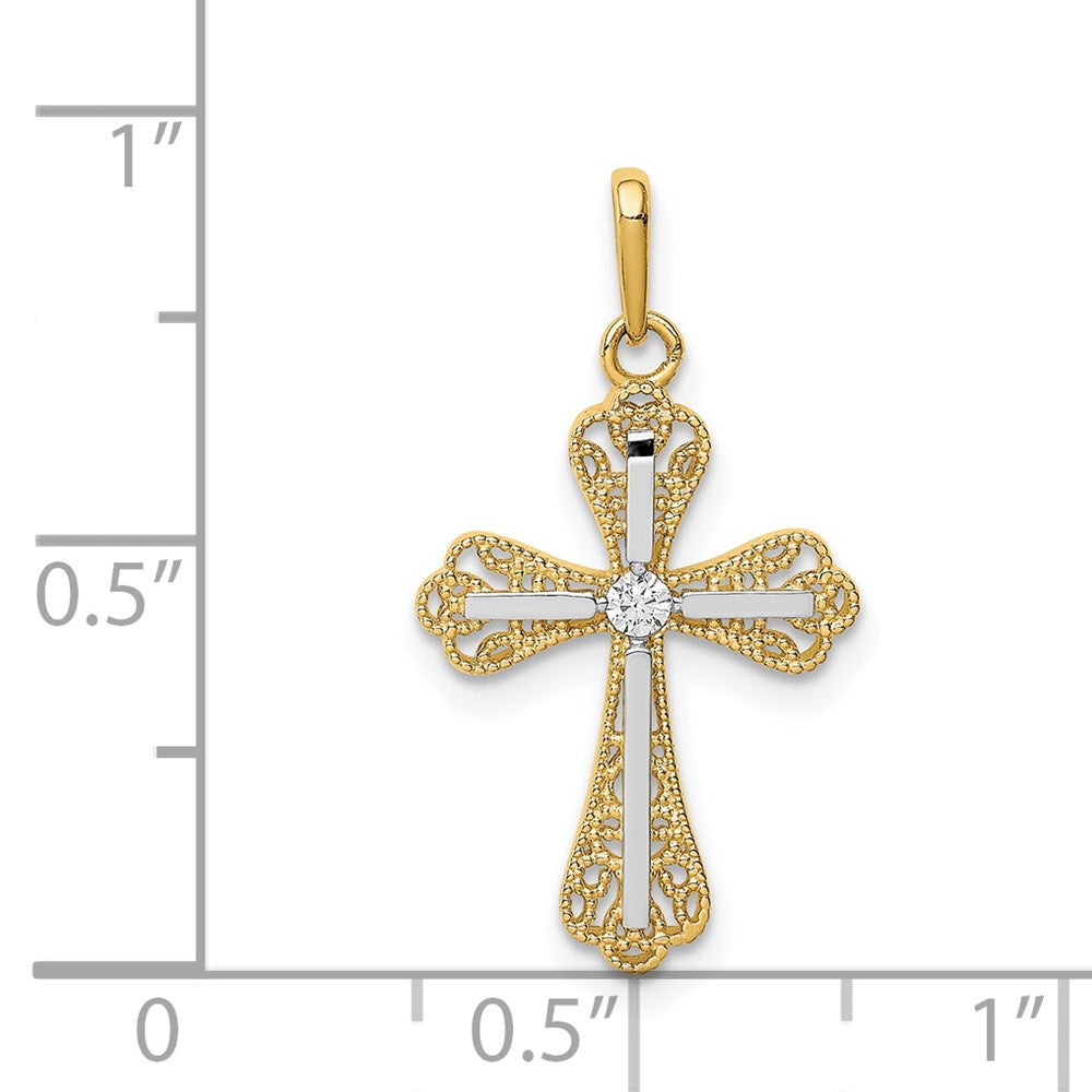 FJC Finejewelers 14 kt Yellow Gold with White Rhodium CZ Cross Charm 23 mm