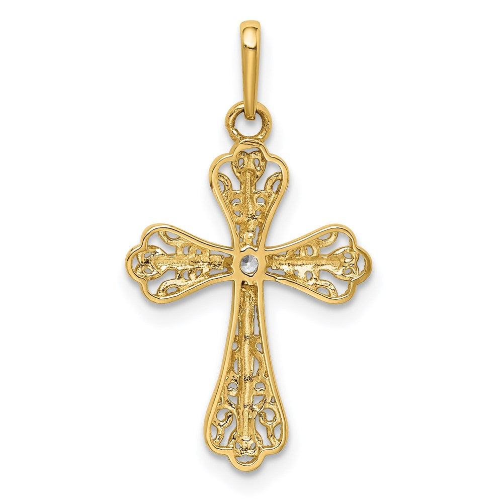 FJC Finejewelers 14 kt Yellow Gold with White Rhodium CZ Cross Charm 23 mm