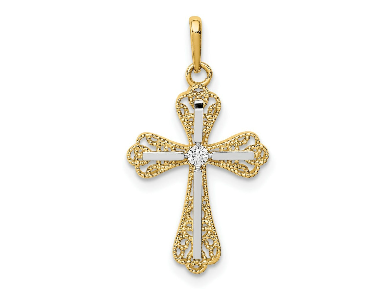 FJC Finejewelers 14 kt Yellow Gold with White Rhodium CZ Cross Charm 23 mm