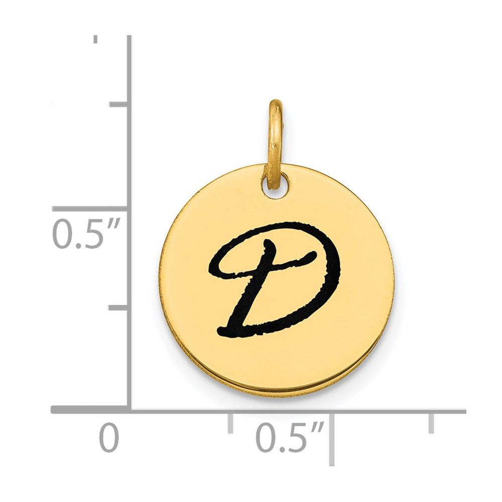 FJC Finejewelers 14 kt Yellow Gold Polished Black Enamel Letter D Initial Disk Charm 15 x 15 mm