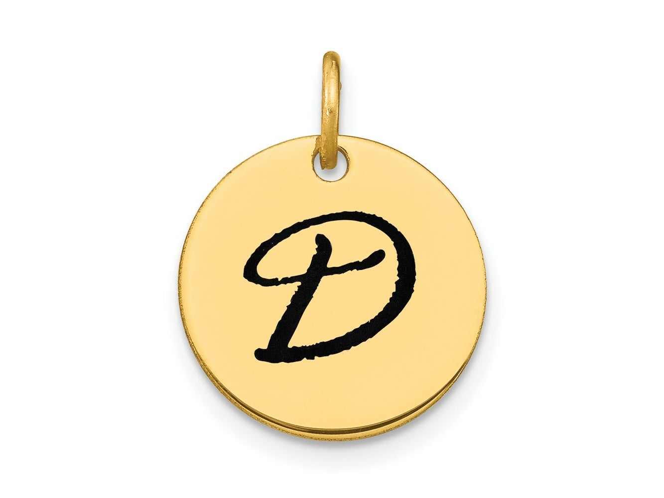 FJC Finejewelers 14 kt Yellow Gold Polished Black Enamel Letter D Initial Disk Charm 15 x 15 mm
