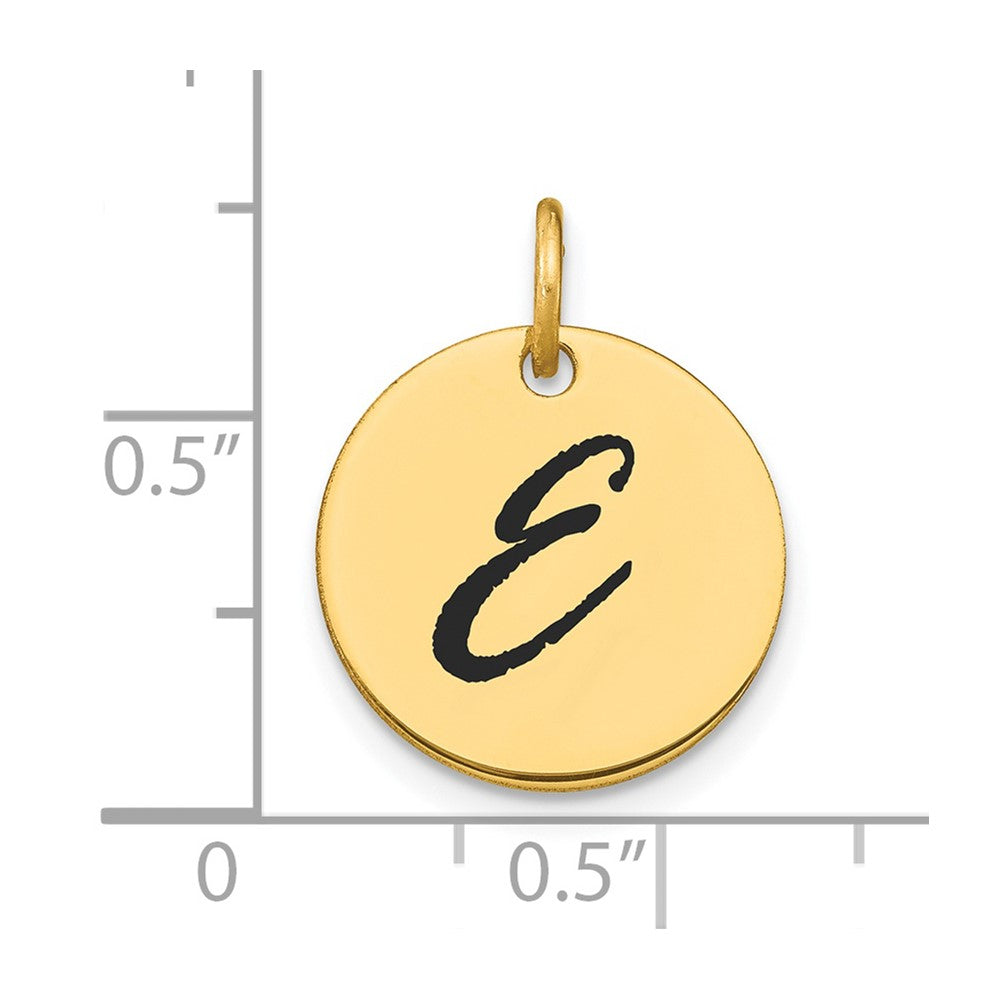 FJC Finejewelers 14 kt Yellow Gold Polished Black Enamel Letter E Initial Disk Charm 15 x 15 mm