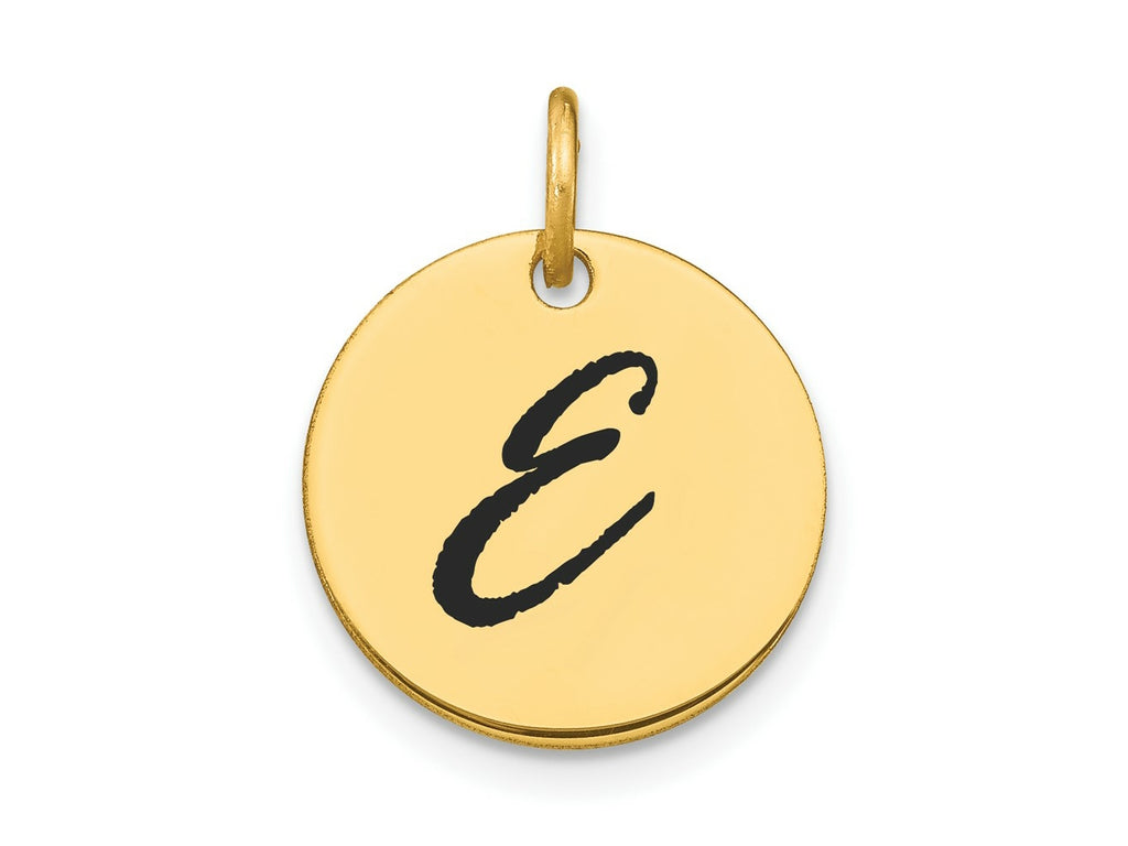 FJC Finejewelers 14 kt Yellow Gold Polished Black Enamel Letter E Initial Disk Charm 15 x 15 mm