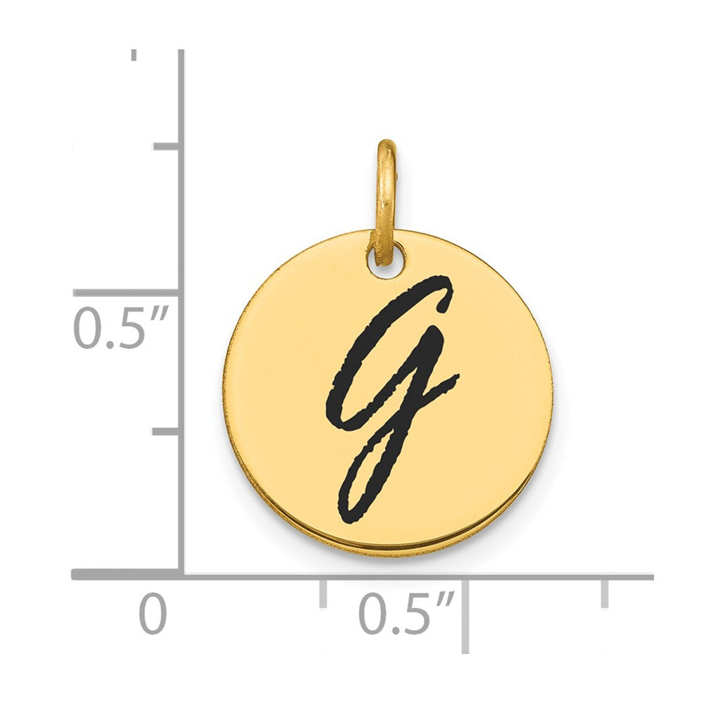 FJC Finejewelers 14 kt Yellow Gold Polished Black Enamel Letter G Initial Disk Charm 15 x 15 mm