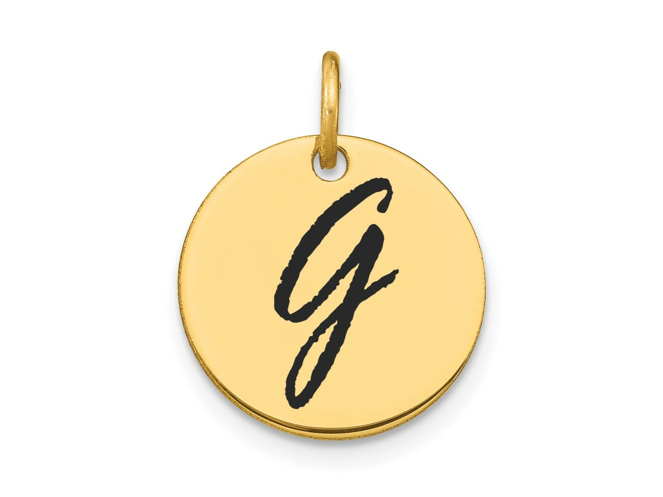 FJC Finejewelers 14 kt Yellow Gold Polished Black Enamel Letter G Initial Disk Charm 15 x 15 mm